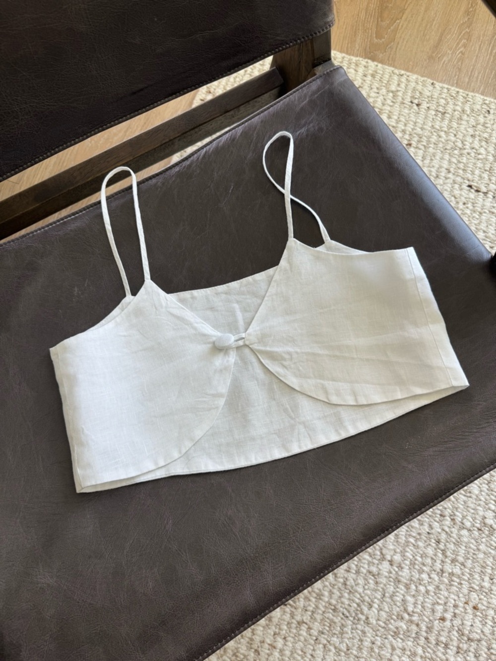 Handmade Linen Top White Minimalist Cottagecore Crop Medium - Picture 2 of 5